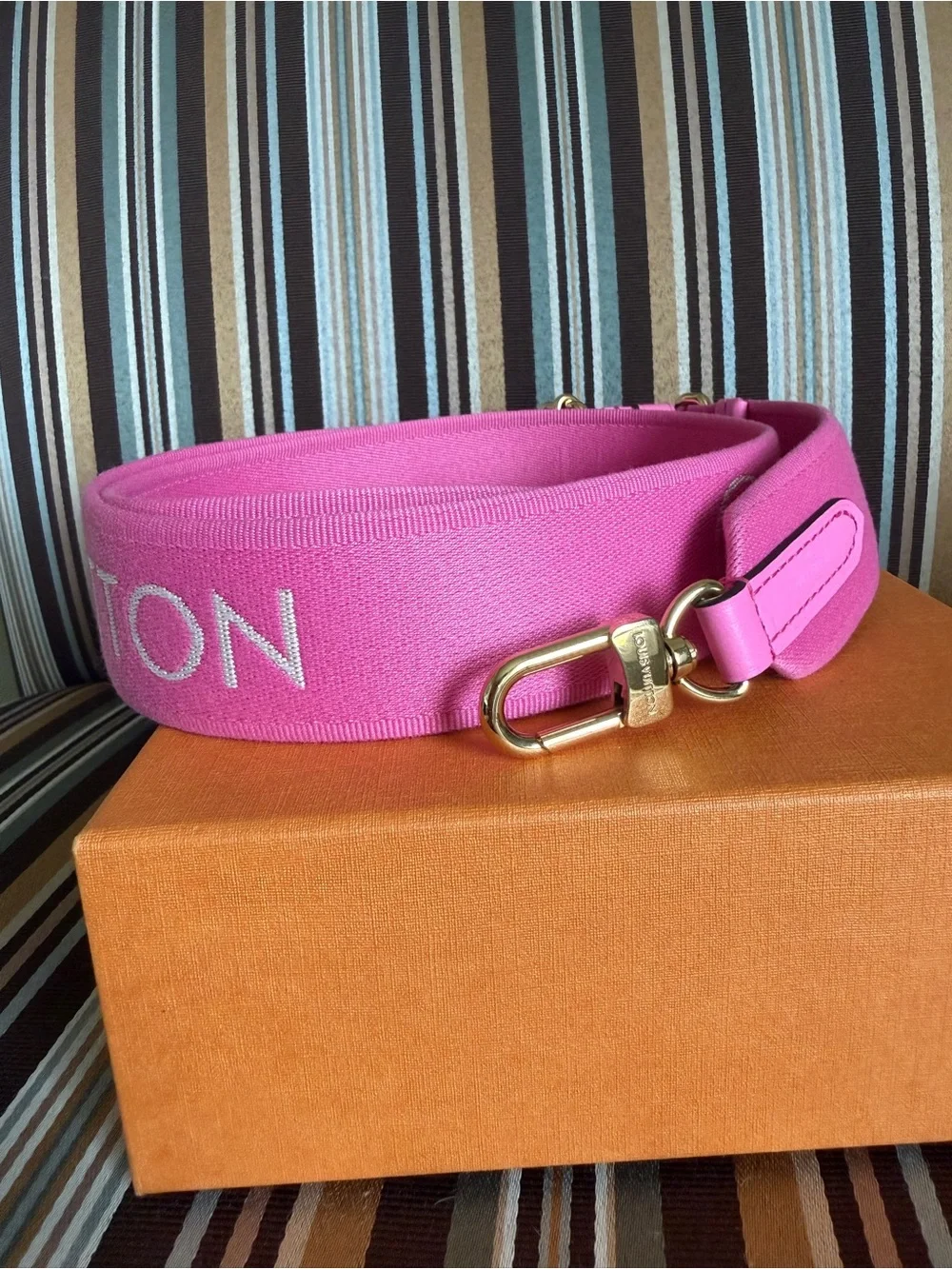 Louis Vuitton Rare Fuchsia Pink Monogram Canvas Strap with Gold-Tone Hardware